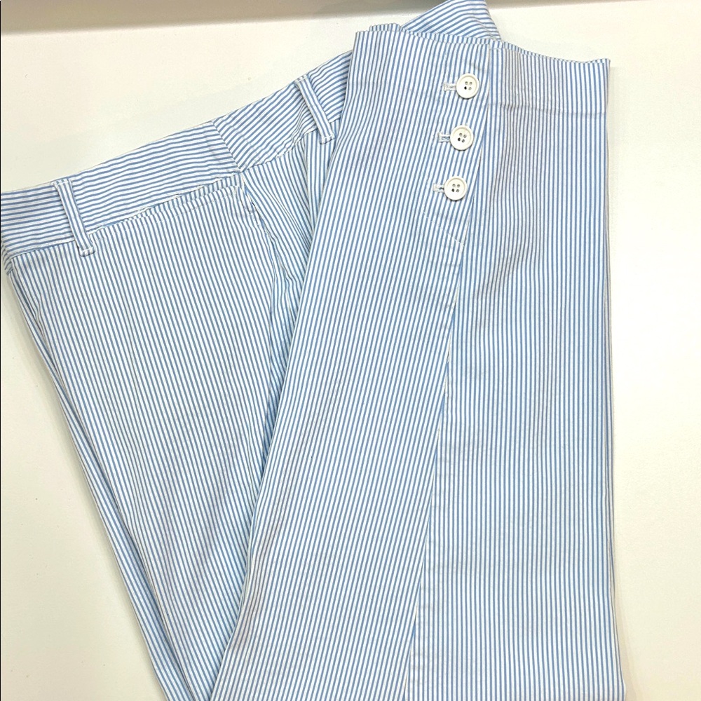 Talbots Perfect Crop Light Blue & White Striped Ankle Pants, Size 14